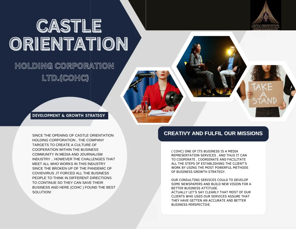The Promises strategy of the Investing Castle Orientation Holding Corporation (COHC) Ltd 5 Modern Project Trifold Brochure - CJ Global Newspaper